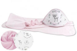 Baby Shop kapucnis fürdőlepedő 100*100 cm - szürke/rózsaszín őzike - babyshopkaposvar