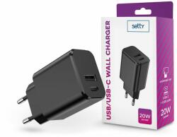 Setty hálózati töltő adapter Type-C + USB bemenettel - 20W - Setty USB/USB-C Wall Charger PD3