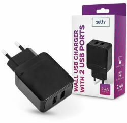 Setty 2xUSB hálózati töltő adapter - Setty USB Wall Charger - 5V/2, 4A - fekete - akcioswebaruhaz