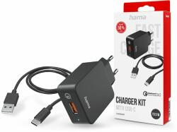 Hama hálózati töltő adapter USB bemenettel + USB - Type-C kábel - 19.5W - HAMA Charger Kit with