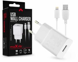 MaxLife USB hálózati töltő adapter + USB - Lightning kábel 1 m-es vezetékkel - Maxlife MXTC-01 U