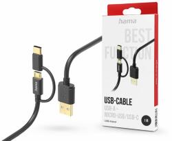 Hama USB-A - micro USB / Type-C adat- és töltőkábel 1 m-es vezetékkel - HAMA 2in1 USB-Cable -