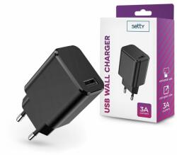Setty USB hálózati töltő adapter - Setty USB Wall Charger - 5V/3A - fekete - akcioswebaruhaz