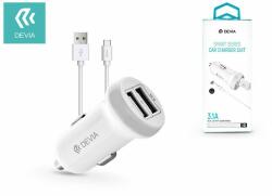 DEVIA 2xUSB szivargyújtó töltő adapter + USB - Type-C kábel 1 m-es vezetékkel - 15W - Devia Smart