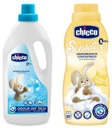 Chicco Gyermek mosószer Sensitive 1, 5 l + Öblítőszer koncentrátum Chicchie Gentle Touch 750 ml