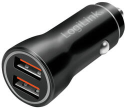 LogiLink USB autós töltő, 2x USB-A, 10, 5 W, fekete (PA0285)