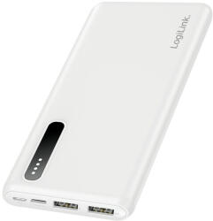 LogiLink Power bank 8000 mAh, 2x USB-A, 2 az 1-ben kábel, fehér (PA0311W)
