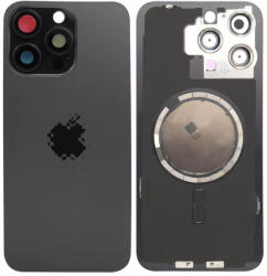Apple iPhone 15 Pro Max - Hátsó üveg + Kamera lencse + Fémlemez + Magsafe mágnes (Black Titanium), Black Titanium