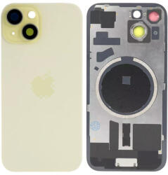 Apple iPhone 15 - Hátsó üveg + Kamera lencse + Fémlemez + Magsafe mágnes (Yellow), Yellow