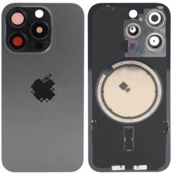 Apple iPhone 15 Pro - Hátsó üveg + Kamera lencse + Fémlemez + Magsafe mágnes (Black Titanium), Black Titanium