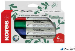Kores Tábla- és flipchart marker készlet, 3 mm, kúpos, KORES 'ECO K-Marker XW1', 4 különböző szín (20724)