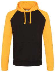 Just Hoods Uniszex raglános kétszínű kapucnis pulóver AWJH009, Jet Black/Gold-L (awjh009jbl-go-l)