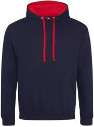 Just Hoods Uniszex kapucnis pulóver kontrasztos színű kapucni béléssel AWJH003, New French Navy/Fire Red-XL (awjh003fnv-fr-xl)