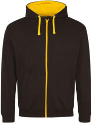 Just Hoods Uniszex pulóver kontrasztos színű cipzárral kapucnival AWJH053, Jet Black/Gold-L (awjh053jbl-go-l)