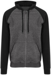 Just Hoods Uniszex kétszínű kapucnis cipzáros pulóver AWJH063, Charcoal Grey/Jet Black-2XL (awjh063ch-jbk-2xl)