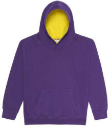 Just Hoods Gyerek kapucnis pulóver kontrasztos színű kapucni béléssel AWJH003J, Purple/Sun Yellow-5/6 (awjh003jpu-sye-5-6)