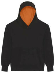 Just Hoods Gyerek kapucnis pulóver kontrasztos színű kapucni béléssel AWJH003J, Jet Black/Orange Crush-12/13 (awjh003jjbl-orc-12-13)