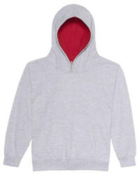 Just Hoods Gyerek kapucnis pulóver kontrasztos színű kapucni béléssel AWJH003J, Heather Grey/Fire Red-7/8 (awjh003jhgr-fr-7-8)