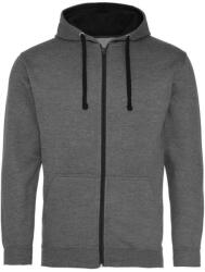 Just Hoods Uniszex pulóver kontrasztos színű cipzárral kapucnival AWJH053, Charcoal Grey/Jet Black-L (awjh053ch-jbk-l)