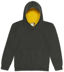 Just Hoods Gyerek kapucnis pulóver kontrasztos színű kapucni béléssel AWJH003J, Forest Green/Gold-7/8 (awjh003jfo-go-7-8)
