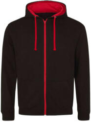 Just Hoods Uniszex pulóver kontrasztos színű cipzárral kapucnival AWJH053, Jet Black/Fire Red-S (awjh053jb-fr-s)