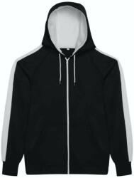 Just Hoods Uniszex sport kapucnis cipzáros pulóver kontrasztos betéttel AWJH066, Jet Black/Arctic White-2XL (awjh066jbl-awh-2xl)