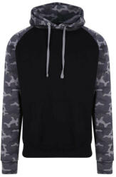 Just Hoods Uniszex raglános kétszínű kapucnis pulóver AWJH009, Solid Black/Black Camo-XL (awjh009sbl-blc-xl)