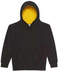 Just Hoods Gyerek kapucnis pulóver kontrasztos színű kapucni béléssel AWJH003J, Jet Black/Gold-9/11 (awjh003jjbl-go-9-11)