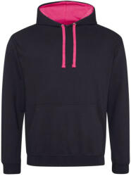 Just Hoods Uniszex kapucnis pulóver kontrasztos színű kapucni béléssel AWJH003, Jet Black/Hot Pink-XL (awjh003jbl-hpi-xl)