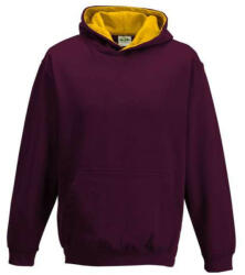 Just Hoods Gyerek kapucnis pulóver kontrasztos színű kapucni béléssel AWJH003J, Burgundy/Gold-12/13 (awjh003jbu-go-12-13)