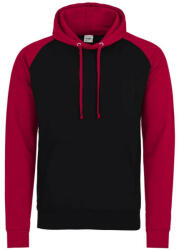 Just Hoods Uniszex raglános kétszínű kapucnis pulóver AWJH009, Jet Black/Fire Red-L (awjh009jb-fr-l)