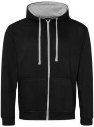 Just Hoods Uniszex pulóver kontrasztos színű cipzárral kapucnival AWJH053, Jet Black/Heather Grey-S (awjh053jb-hgr-s)