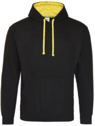 Just Hoods Uniszex kapucnis pulóver kontrasztos színű kapucni béléssel AWJH003, Jet Black/Sun Yellow-L (awjh003jb-sye-l)