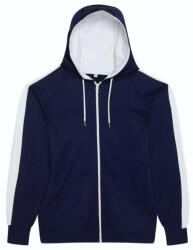 Just Hoods Uniszex sport kapucnis cipzáros pulóver kontrasztos betéttel AWJH066, Oxford Navy/Arctic White-3XL (awjh066onv-awh-3xl)