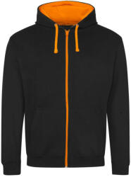 Just Hoods Uniszex pulóver kontrasztos színű cipzárral kapucnival AWJH053, Jet Black/Orange Crush-XL (awjh053jbl-orc-xl)