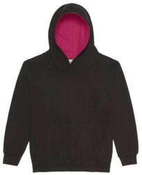 Just Hoods Gyerek kapucnis pulóver kontrasztos színű kapucni béléssel AWJH003J, Jet Black/Hot Pink-3/4 (awjh003jjbl-hpi-3-4)