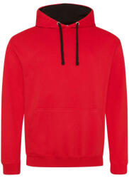 Just Hoods Uniszex kapucnis pulóver kontrasztos színű kapucni béléssel AWJH003, Fire Red/Jet Black-M (awjh003fr-jb-m)