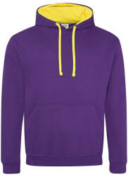 Just Hoods Uniszex kapucnis pulóver kontrasztos színű kapucni béléssel AWJH003, Purple/Sun Yellow-S (awjh003pu-sye-s)