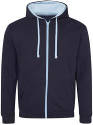 Just Hoods Uniszex pulóver kontrasztos színű cipzárral kapucnival AWJH053, New French Navy/Sky Blue-L (awjh053nfrnv-sb-l)