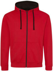 Just Hoods Uniszex pulóver kontrasztos színű cipzárral kapucnival AWJH053, Fire Red/Jet Black-L (awjh053fr-jb-l)