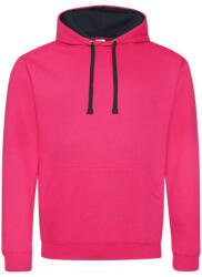 Just Hoods Uniszex kapucnis pulóver kontrasztos színű kapucni béléssel AWJH003, Hot Pink/French Navy-S (awjh003hpi-fnv-s)
