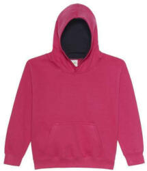 Just Hoods Gyerek kapucnis pulóver kontrasztos színű kapucni béléssel AWJH003J, Hot Pink/French Navy-9/11 (awjh003jhpi-fnv-9-11)