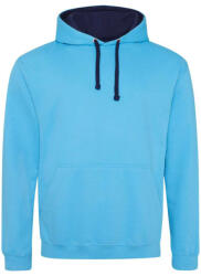 Just Hoods Uniszex kapucnis pulóver kontrasztos színű kapucni béléssel AWJH003, Hawaiian Blue/Oxford Navy-S (awjh003hb-oxn-s)