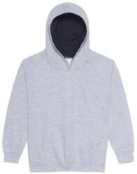 Just Hoods Gyerek kapucnis pulóver kontrasztos színű kapucni béléssel AWJH003J, Heather Grey/French Navy-7/8 (awjh003jhgr-fnv-7-8)