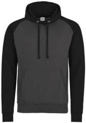 Just Hoods Uniszex raglános kétszínű kapucnis pulóver AWJH009, Charcoal Grey/Jet Black-2XL (awjh009ch-jbk-2xl)
