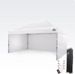 BRIMO Professzionális promóciós ollós pavilon 3x4, 5m | Masszív ALU profil 1, 8mm - plusz 3 oldalfal - Fehér