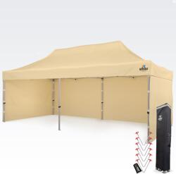 BRIMO Alumínium ollós sátor 4x8 m motorsporthoz és depóhoz - plusz 3 oldalfal - Bézs