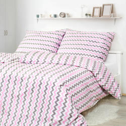 Goldea lenjerie de pat 100% bumbac - dungi roz, negre în zig-zag 140 x 200 și 50 x 70 cm