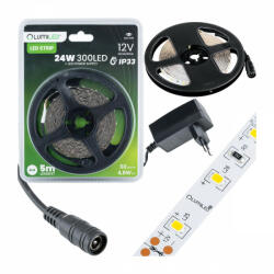 Lumiled Szett LED szalag szalag 12V 24W 300LED SMD 2835 semleges 8mm 5m + tápegység (LUMTAS4010)