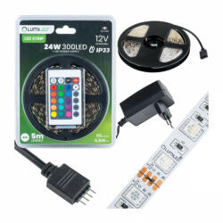 Lumiled Szett LED szalag szalag 12V 24W 300LED SMD 5050 RGB 8mm 5m + tápegység + távirányító (LUMTAS4055)